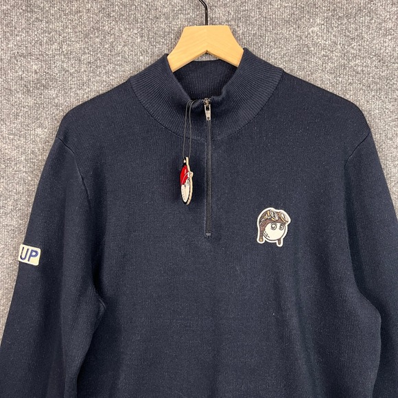 NEW Malbon Golf 1/4 Zip Navy Blue Sweater Knit Top Logo Men's Size  M - Picture 3 of 11